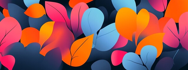 Poster - Colorful overlapping leaves on dark background.