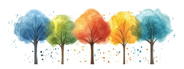 Poster - Five colorful trees changing seasons.