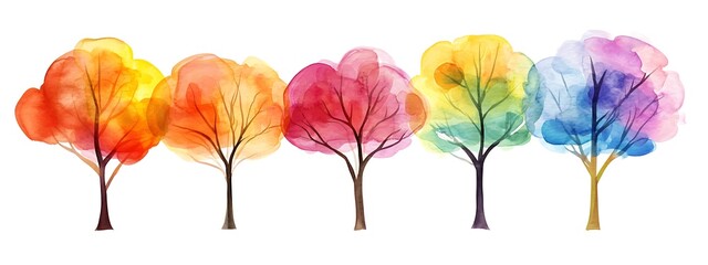 Poster - Five colorful watercolor trees.