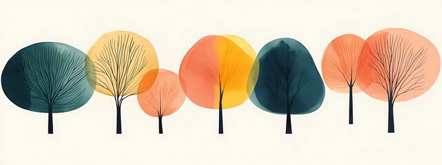 Poster - Colorful abstract trees on white background.