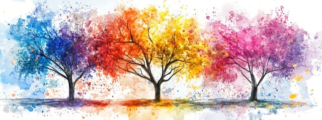Poster - Colorful watercolor trees. (3)