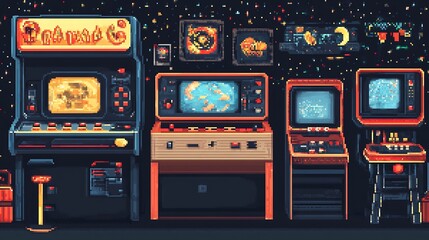 Poster - Pixel art of retro arcade games and computers.