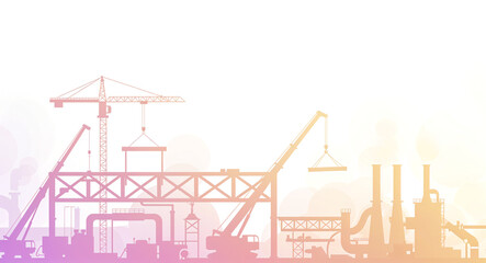 Poster - abstract background with silhouettes of construction industry, with empty space for text . Generative AI