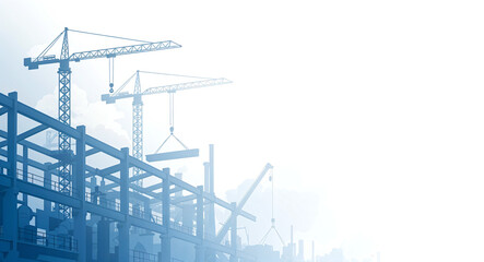 Poster - abstract background with silhouettes of construction industry, with empty space for text . Generative AI