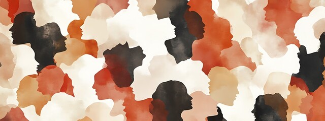Poster - Diverse crowd silhouette, watercolor texture.
