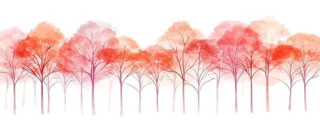 Poster - Watercolor painting of pink & orange trees.