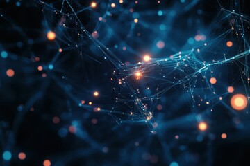 Poster - Abstract digital network glowing nodes.
