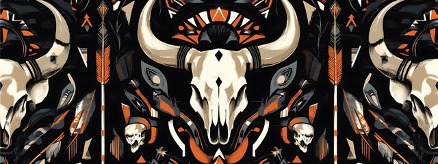 Poster - Symmetrical bull skull and arrows.