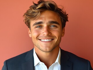 Confident businessman with a suit and a smile in a studio background, He looking at the camera