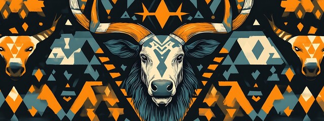 Poster - Geometric deer head with tribal pattern.