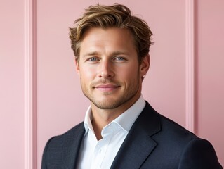 Confident businessman with a suit and a smile in a studio background, He looking at the camera