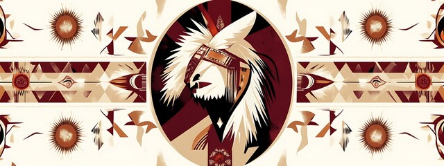 Poster - Native American headdress and geometric pattern.