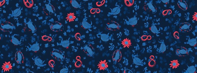 Poster - Seamless pattern with pretzel, beer, flowers.