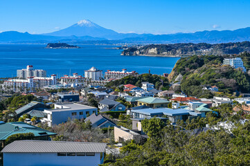 Aufkleber - 神奈川県逗子市披露山からの富士山