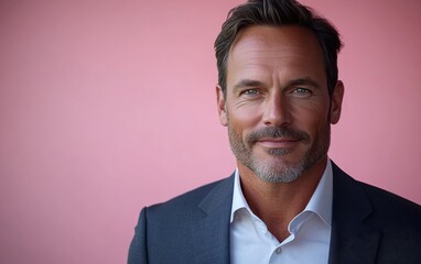 Confident businessman with a suit and a smile in a studio background, He looking at the camera