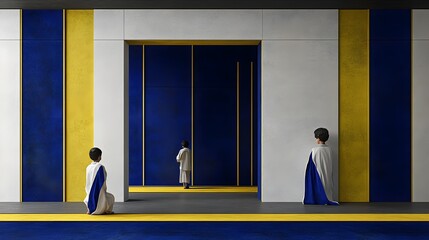 Aufkleber - Artistic exploration of color and form in modern architecture indoor gallery visual art contemporary space perspective
