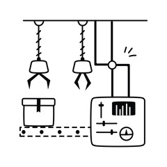 Canvas Print - Robotic arms picking up packages from a conveyor belt, concept icon of automation