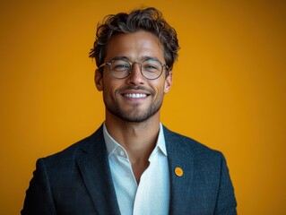 Confident businessman with a suit and a smile in a studio background, He looking at the camera