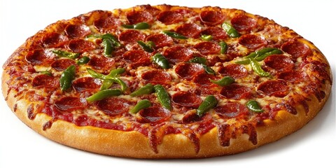 Sticker - Delicious pepperoni pizza topped with spicy green chili peppers, combining flavors that elevate the classic pepperoni pizza experience to a whole new level of taste and excitement.