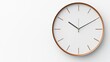 © sukrich - Modern wall clock with wooden frame against a minimalistic white background.