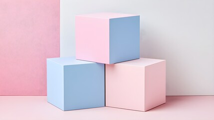 Poster - Colorful geometric cubes art display minimalist studio digital art calm environment top view modern design