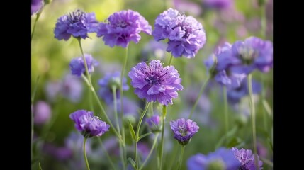 Wall Mural - Lavender Scabious Flowers in a Garden