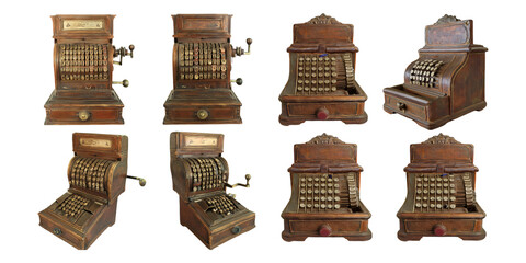 Vintage Cash Register Collection on Transparent Background, PNG collection, set bundle, isolate on transparent or white background