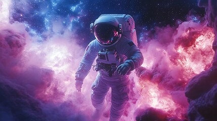 Wall Mural - an astronaut suspended in a cosmic landscape, swirling galaxies and vibrant stardust creating a stun