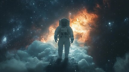 Wall Mural - an astronaut wandering on a shimmering stardust bridge surrounded by a sea of stars, colorful nebula