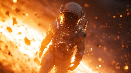 Wall Mural - an astronaut witnessing a massive black hole with glowing rays of cosmic energy radiating outward, t