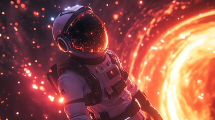 Wall Mural - an astronaut witnessing a massive black hole with glowing rays of cosmic energy radiating outward, t