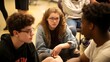 © PSCL RDL - A photo of a group of high school students preparing for a theater performance.