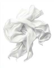 Poster - A flowing white silk fabric, elegantly twisted and curling in a graceful arrangement against a white background.