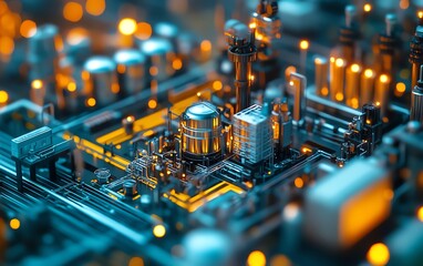 Poster - A vibrant, detailed scene of a vast network linking people and machines, showcasing innovation and the power of connectivity