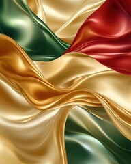 Poster - Flowing fabric in green, gold, and red, representing vivid colors and elegance.