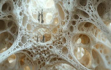 Aufkleber - An intricate web of interconnected people and machines, symbolizing the fusion of human and technological networks