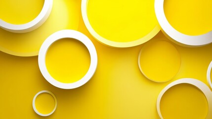 Poster - abstract modern yellow background with circular shadow decorations, featuring minimalist design elem