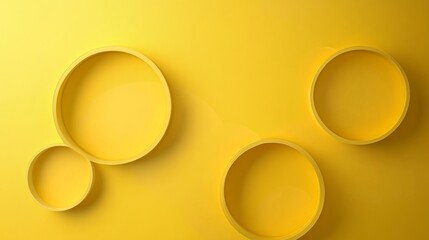 Poster - abstract modern yellow background with circular shadow decorations, featuring minimalist design elem