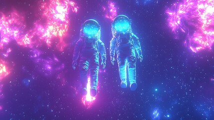 Aufkleber - Two Astronauts Float Through A Cosmic Nebula