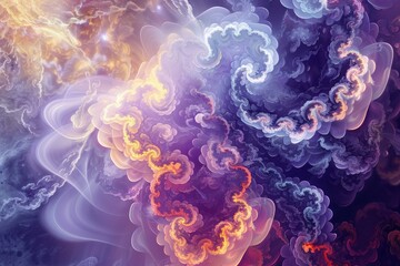 Poster - Colorful fractal clouds swirling in a vibrant and dreamy atmosphere, perfect for backgrounds and creative projects
