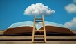 © Nattapat - Wooden ladder extending from an open book towards a cloud in a clear blue sky, symbolizing the climb of career growth and personal achievement, ideal for motivational concepts