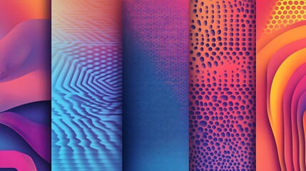 Aufkleber - Five vibrant abstract backgrounds with featuring dynamic gradients textures patterns For Perfect digital art or design projects concept.