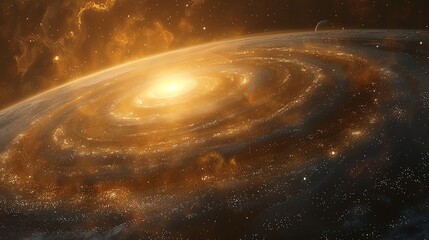 Wall Mural - Golden spiral galaxy, cosmic dust and light.