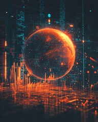 Aufkleber - Abstract globe on a background of technology, data, and digital statistics, symbolizing global connectivity, communication, and information exchange