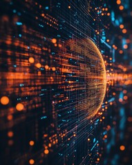 Aufkleber - Globe on an abstract technology and data background, representing connection, communication, and statistics, with digital elements and vibrant colors