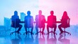 © schmidt - In a dynamic scene, a startup founder is captured in a close-up, pitching to investors with an entrepreneurial theme, set against a vibrant double exposure of a conference room.