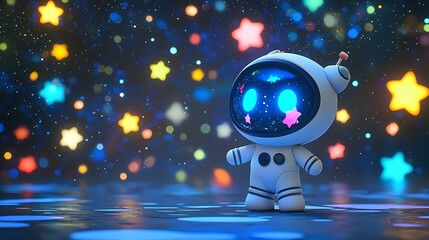 Poster - Adorable Astronaut Robot Amidst Sparkling Stars