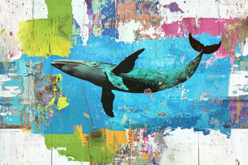 Colorful whale art on abstract textured background