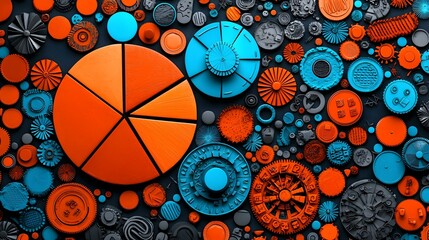 Poster - Vibrant Pie Chart Illustrating Market Segmentation with Gears