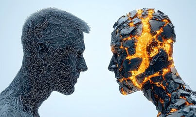 Poster - Human Silhouette Meets Digital Facade in Striking Contrast Image